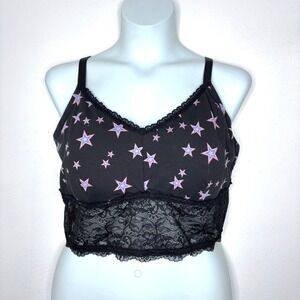 Torrid Curve Bralette 3 Black Pink Star Print Lace Trim Layering Lounge Bra